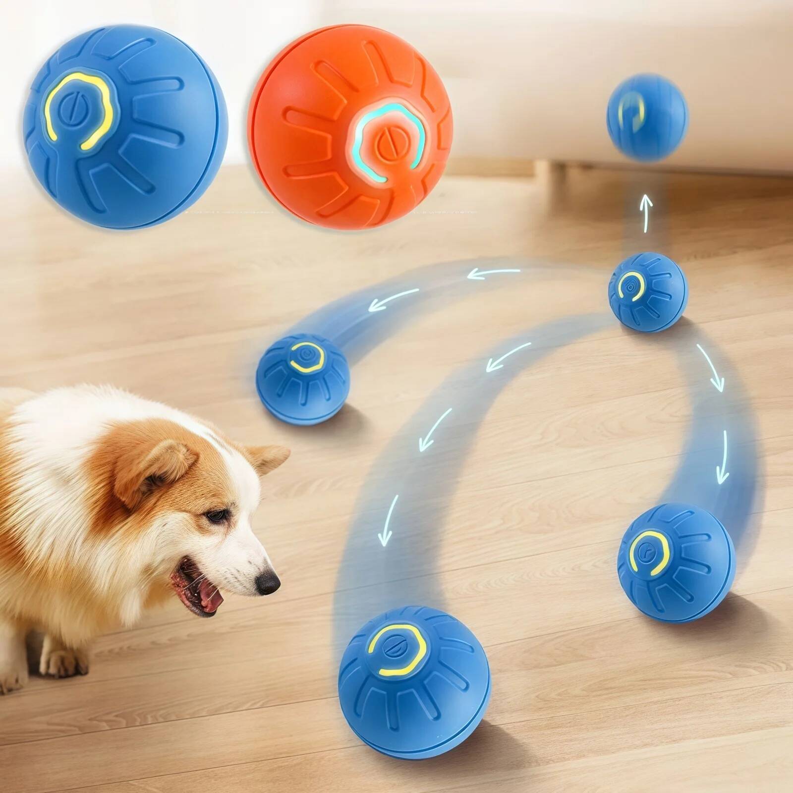 Automatic Moving Dog Ball - ของเล่นสุนัขอัจฉริยะ ลูกบอลอิเล็กทรอนิกส์ ของเล่นสัตว์เลี้ยงแบบโต้ตอบ ลูกบอลเคลื่อนที่ได้ ชาร์จ USB