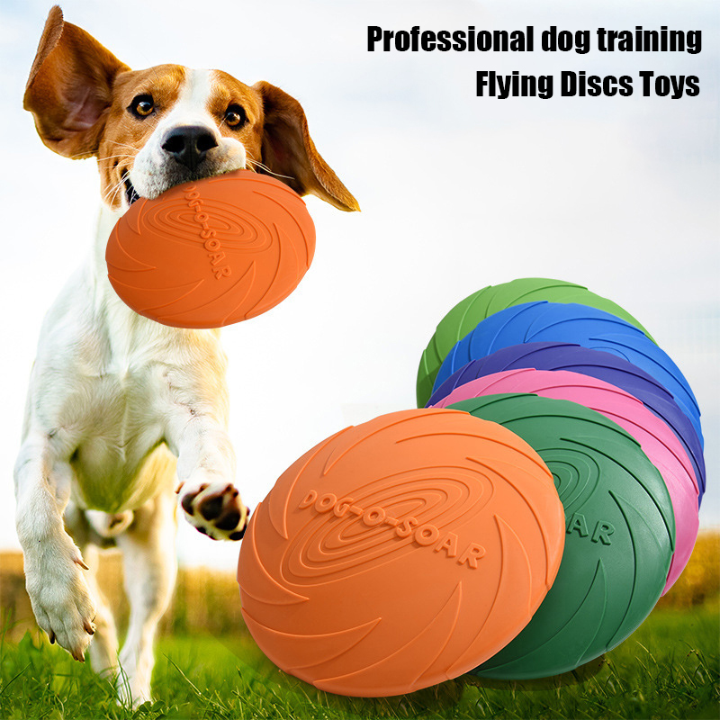Flying Disc Dog Training Toy - ของเล่นจานร่อนสำหรับสุนัขพันธุ์ใหญ่ ขนสีทอง ทำจาก TPR นุ่ม ทนต่อการกัด